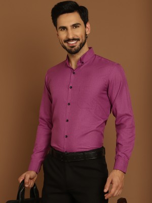 Indian Needle Men Self Design Formal Purple Shirt