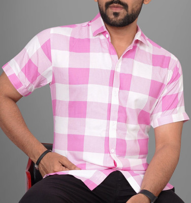 METRONAUT Men Checkered Casual Pink, White Shirt