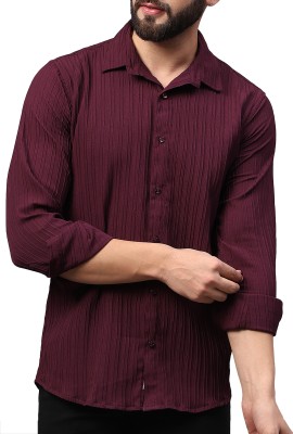 Filohevis Men Self Design Casual Maroon Shirt