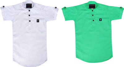 Kuwarshah Boys Solid Casual Light Green, White Shirt(Pack of 2)