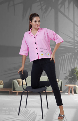 VAVA Creation Women Printed Casual Pink Shirt