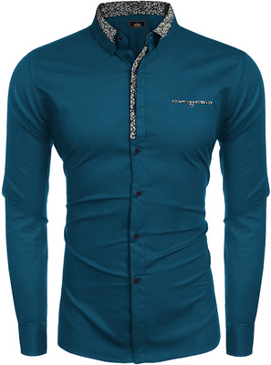 Cloth Factory Men Solid Formal Blue Shirt