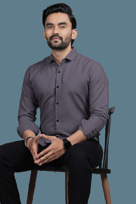 NAJMAFASHION Men Solid Formal Purple Shirt