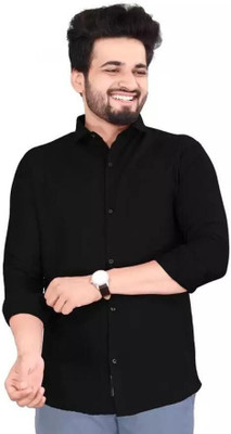 VC Fashion Men Self Design Casual Black Shirt