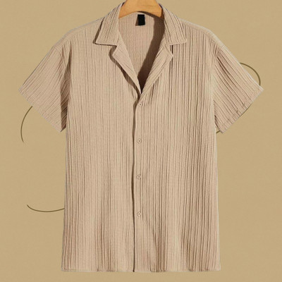 Looksky Men Self Design Casual Cream Shirt