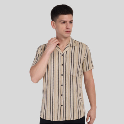 GarmentGlobes Men Striped Casual Cream Shirt