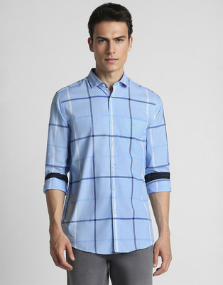 PETER ENGLAND Men Checkered Casual Black, Light Blue Shirt