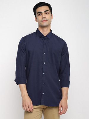 HASINI Fashion Men Solid Casual Dark Blue Shirt