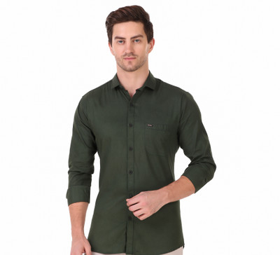 James & Warne Men Solid Casual Dark Green Shirt