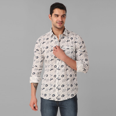 WOLF & CO. Men Printed Casual Beige, Black, Grey Shirt