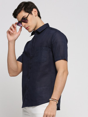 SHOWOFFFF Men Solid Casual Dark Blue Shirt