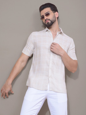 CRIMSOUNE CLUB Men Checkered Casual Beige Shirt
