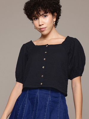 Roadster Women Solid Casual Black Shirt