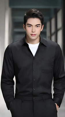 CADMON Men Solid Formal Black Shirt