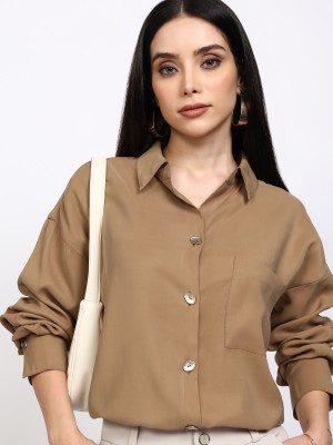 Tokyo Talkies Women Solid Casual Brown Shirt