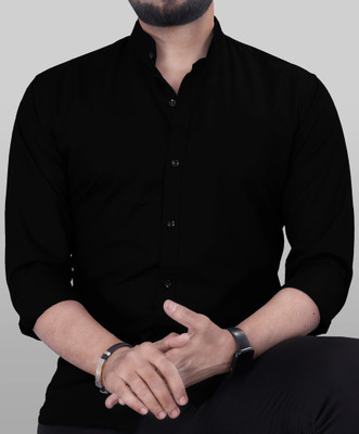 VTEXX Men Solid Casual Black Shirt