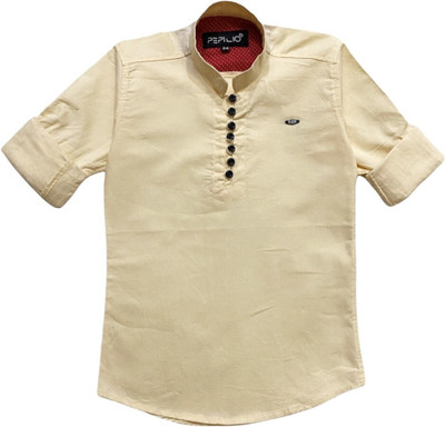 PEPILIO Boys Solid Casual Cream Shirt