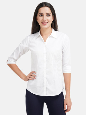YELLOW PINE Women Solid Formal White Shirt