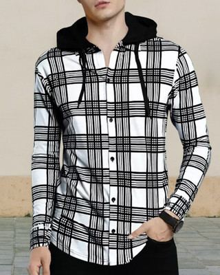 EyeBogler Men Checkered Casual White, Black Shirt