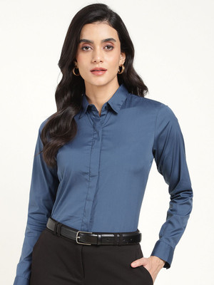 Hancock Women Solid Formal Blue Shirt