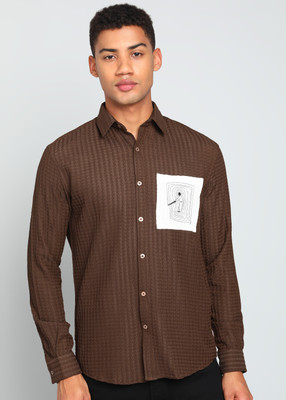 INDICLUB Men Self Design Casual Brown Shirt