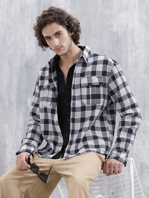 WROGN Men Checkered Casual Blue Shirt