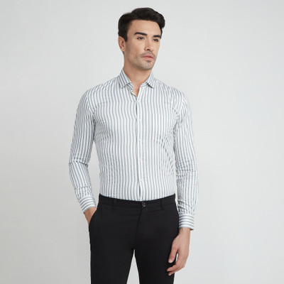 Mark & Albert Men Striped Formal Grey Shirt