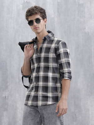 WROGN Men Checkered Casual Grey Shirt