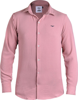 UnM Men Solid Casual Pink Shirt