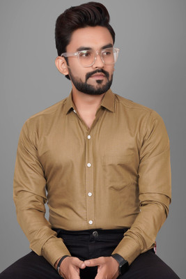 GLOBAL NOMAD Men Solid Casual Khaki Shirt