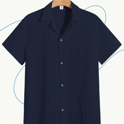 SHIRTWALA Men Self Design Casual Dark Blue Shirt