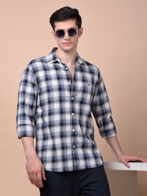 CRIMSOUNE CLUB Men Checkered Casual Blue, White Shirt