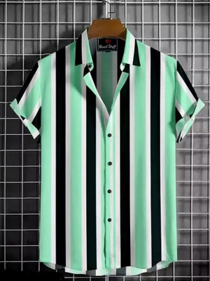 Shiv Enterprise Men Striped Casual Light Green Shirt