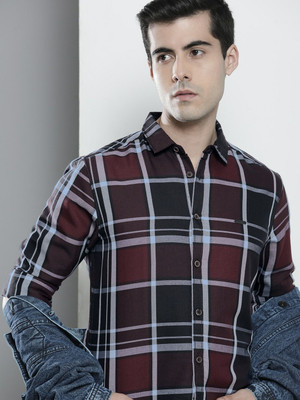 The Indian Garage Co. Men Checkered Casual Maroon Shirt