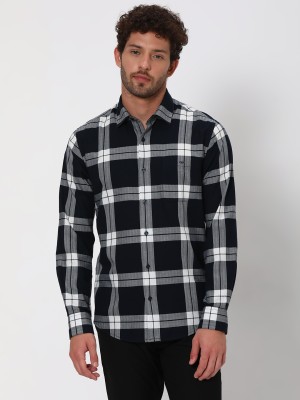 MUFTI Men Checkered Casual Dark Blue, White Shirt