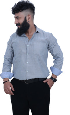 Chameleon Couture Men Solid Formal Grey Shirt