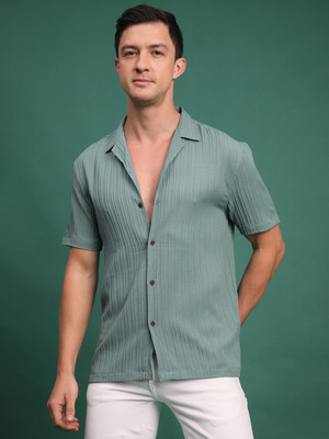 Voroxy Men Self Design Casual Light Green Shirt
