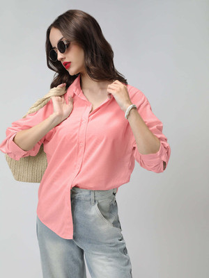 SHOWOFFFF Women Solid Casual Pink Shirt