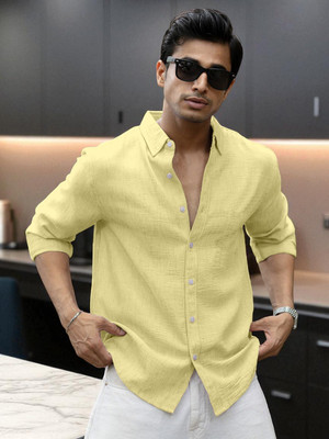 Yanthhi Men Self Design Casual Yellow Shirt
