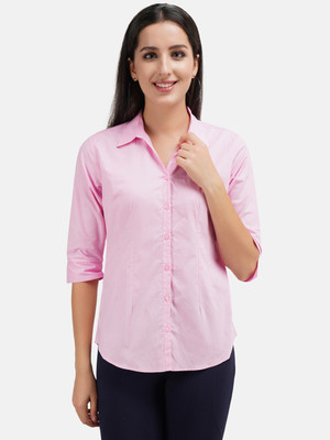 YELLOW PINE Women Solid Casual Pink Shirt