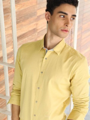 RARE RABBIT Men Solid Casual Yellow Shirt