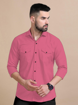 Qlonz Store Men Solid Casual Pink Shirt