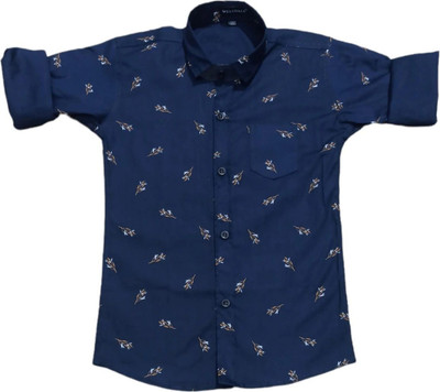 THE TINGGE Boys Printed Casual Blue Shirt