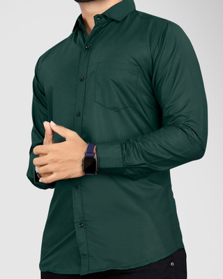 NIVICK Men Solid Casual Dark Green Shirt