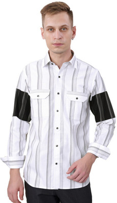 french crown Men Striped Casual White Shirt