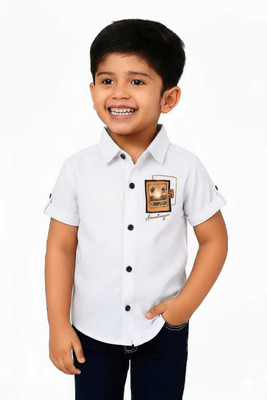NILKANTHCREAT Boys Printed Casual White Shirt