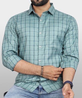 VeBNoR Men Checkered Formal Light Blue Shirt