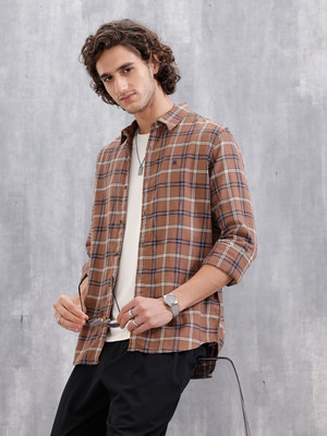 WROGN Men Checkered Casual Brown Shirt
