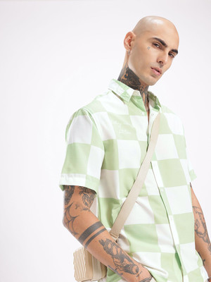 Glitchez Men Checkered Casual Green Shirt