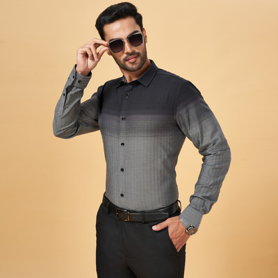 Byford by Pantaloons Men Striped Casual Grey Shirt